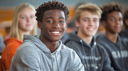 Fototapeta premium Group of happy students engaged in a classroom activity during a school session