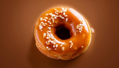 Hole Salted Caramel Donut with Glaze Toping on Brown Background Isolated