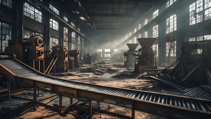 Industrial Decay: An abandoned factory stands as a testament to industrial history, machines of the past, weathered structures, evoking a sense of age and forgotten productivity.