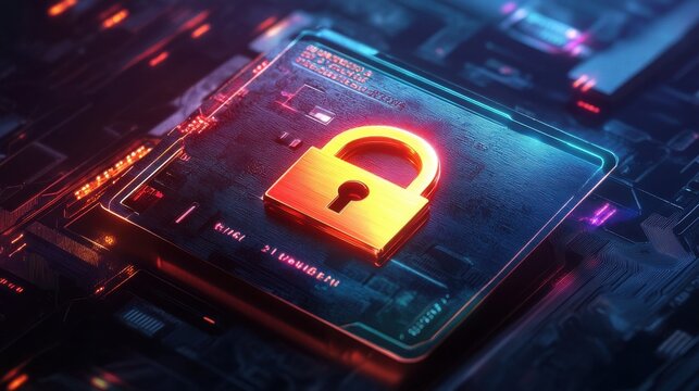 Credit card with glowing digital padlock ensuring secure online payments and protecting financial data