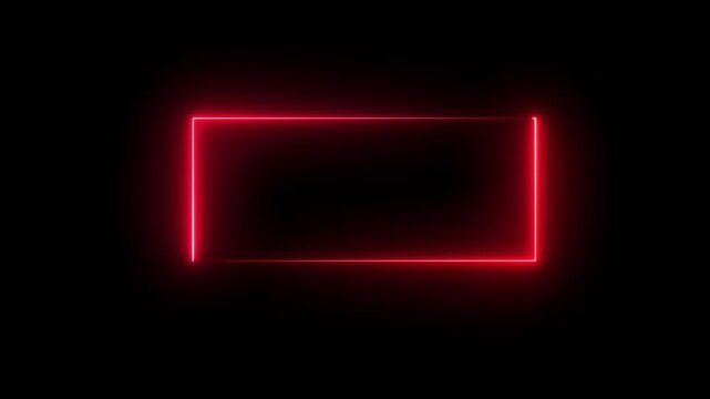 A red color  Abstract glowing neon rectangle border frame in the shape rectangle energy line animation. Neon rectangle frame animation   on black background.