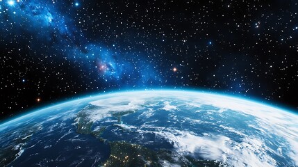 Obraz premium Earth From Space Night View Stars Galaxy Planet