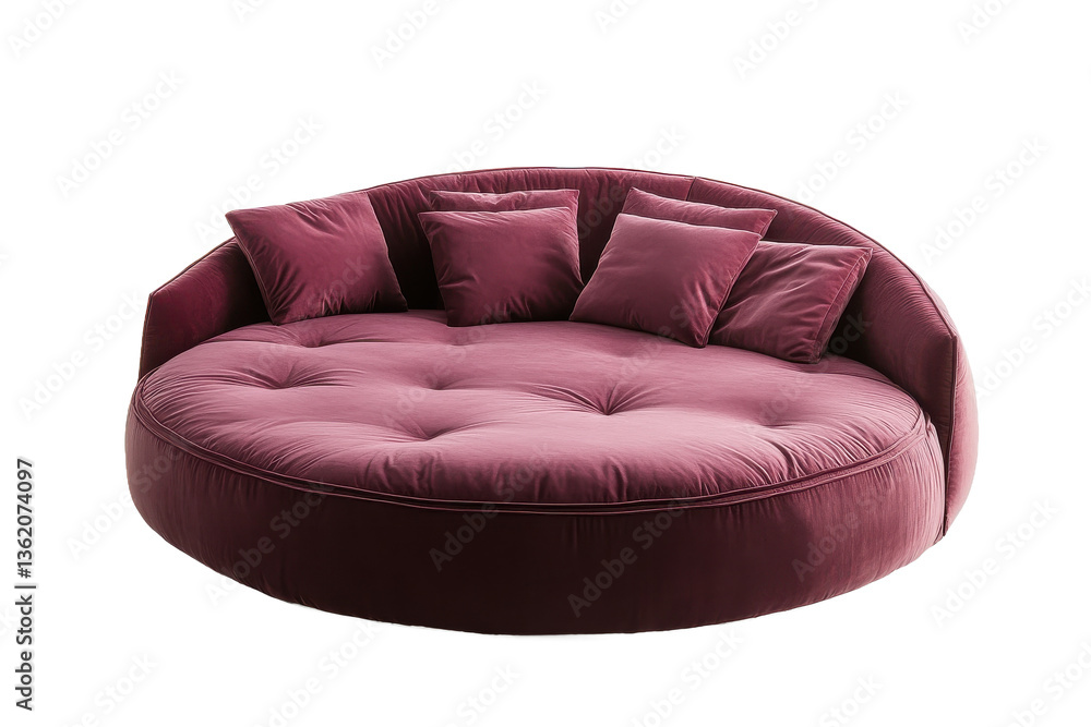 Aufkleber a luxurious round magenta couch with plush cushions against a neutral gray background in a studio se