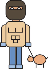 Flat design illustration cartoon figure - man with his dog - mask man - body illustration - asset design