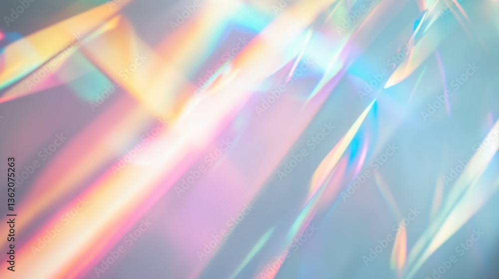 Aufkleber dreamy holographic rainbow light refraction texture overlay with abstract soft bokeh effect on a whi