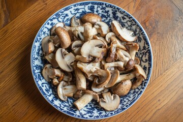 Fototapeta premium A plate of stir fried bamboo pith with mushrooms