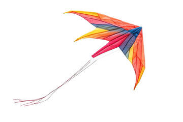 A Vibrant Rainbow Kite Soaring High, A Symbol Of Carefree Joy And Summer Adventures Against A Clean White Sky Isolated on Transparent Background