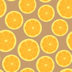 Seedless orange template on isolated background. Vector illustration of sliced round orange slices. Tropical fruit template for packaging design, greeting cards, textiles.