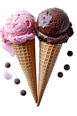Delicious Chocolate and Strawberry Ice Cream Cone