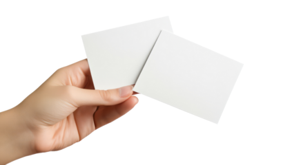 Hand Holding Two Blank White Envelopes on transparent Background
