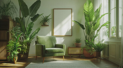 Green Room Interior Design Mockup - Biophilic design