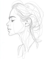 Fototapeta premium Female profile in minimalist one-line sketch