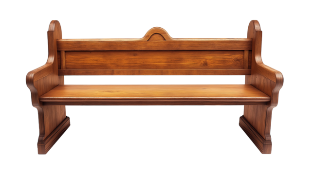 wooden bench isolated on transparent white background, clipping path