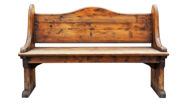 wooden bench isolated on transparent white background, clipping path