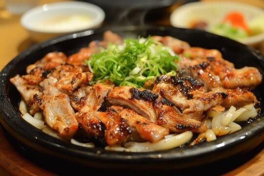 A sizzling plate of iwashi no shioyaki with grilled sardines