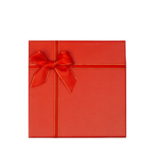 Red Gift Box with Bow and Gold Ribbon isolated on a white