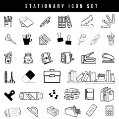 Stationery Icon Set with Office and School Supplies