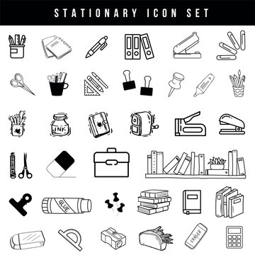 Stationery Icon Set with Office and School Supplies