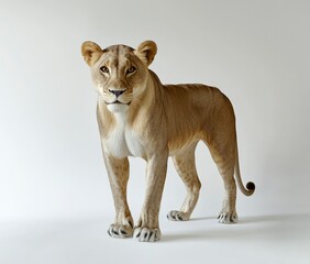 Obraz premium Lion Standing Calmly Looking at Camera on Light Background in Studio