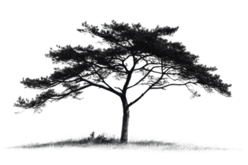 Elegant tree silhouette against nature minimalist isolated on transparent background