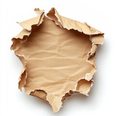 Ragged hole torn in ripped paper, isolated on white background