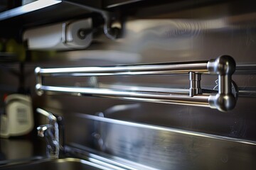 Modern stainless steel kitchen rail detail