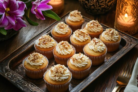 A warm tray of marquesas with almond cupcakes