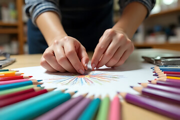 Obraz premium Creating colorful art at home crafting station artwork cozy environment close-up view creativity