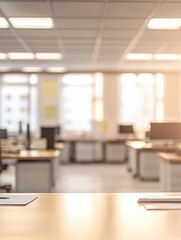Beautiful inconspicuous office interior room. Blurry workspace with unfocused effect