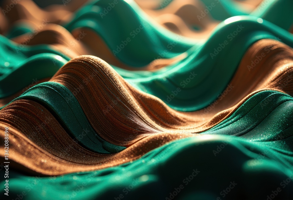 Poster abstract waves of teal and brown fabric create a dynamic texture