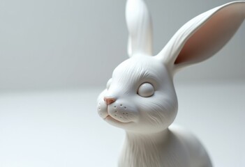 Obraz premium A close-up of a white rabbit figurine with detailed features and smooth texture