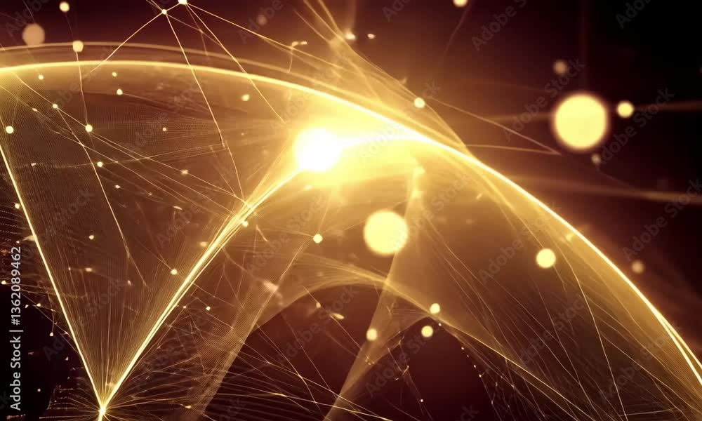 Poster illuminating connections: an abstract composition of interconnected lines and glowing nodes, bathed 