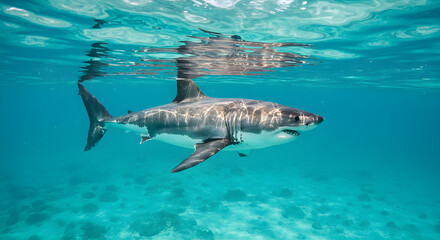 Fototapeta premium Underwater View of Shark Swimming