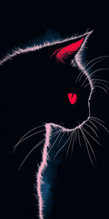 Black cat silhouette with red eyes against dark background