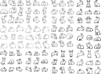 Obraz premium Bunny rabbit in continuous line art drawing style. Hare black linear sketch isolated Rabbit vector illustration. Cute bunny rabbit cartoon clipart, animal in flat style. Cute bunny rabbit outline ske