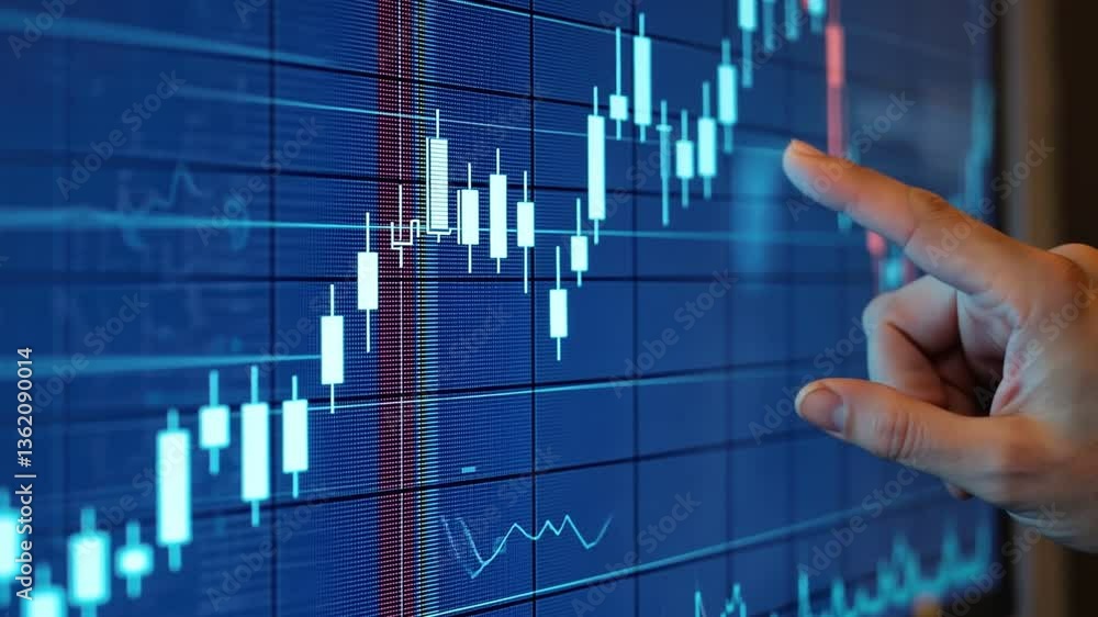 Aufkleber market analysis: a hand pointing at the upward trend of a financial chart. demonstrating insights an