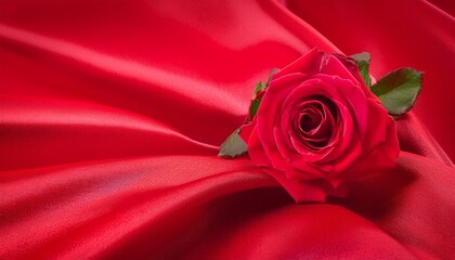 Red Rose Flower on a Draped Soft Red Silk Fabric