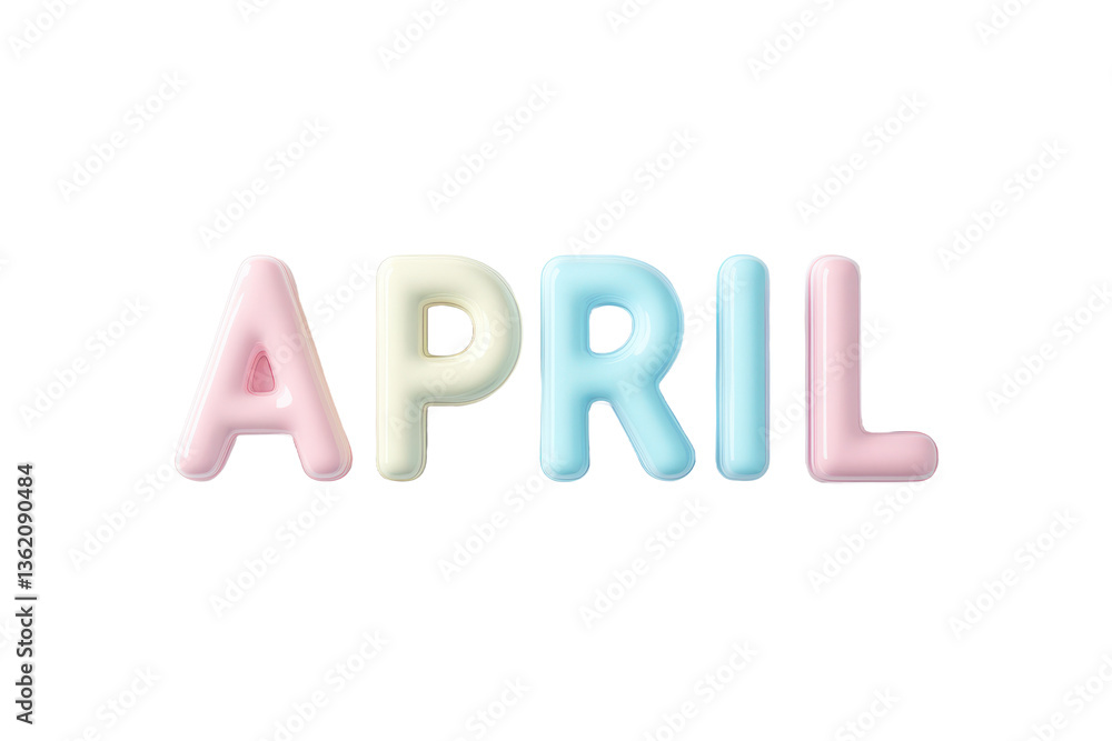 Poster pastel colored april text with soft edges on a gray background representing the month of april seaso