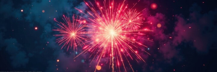 Obraz premium Vibrant explosion of colorful fireworks in mid-air, covering the sky with shimmering sparks and glints, fireworks, vibrant, burst