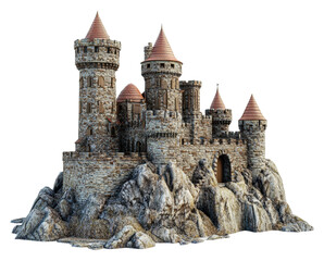 Majestic castle on rocky terrain fantasy realm isolated on transparent background