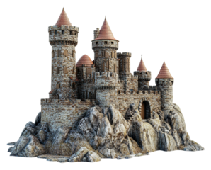 Majestic castle on rocky terrain fantasy realm isolated on transparent background