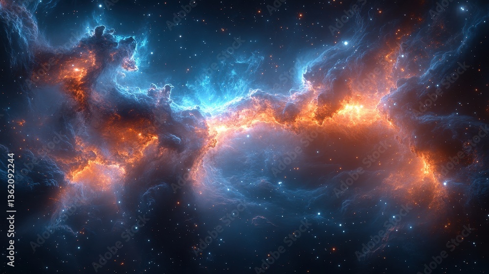 Poster vibrant celestial nebula displays a rich array of cosmic colors
