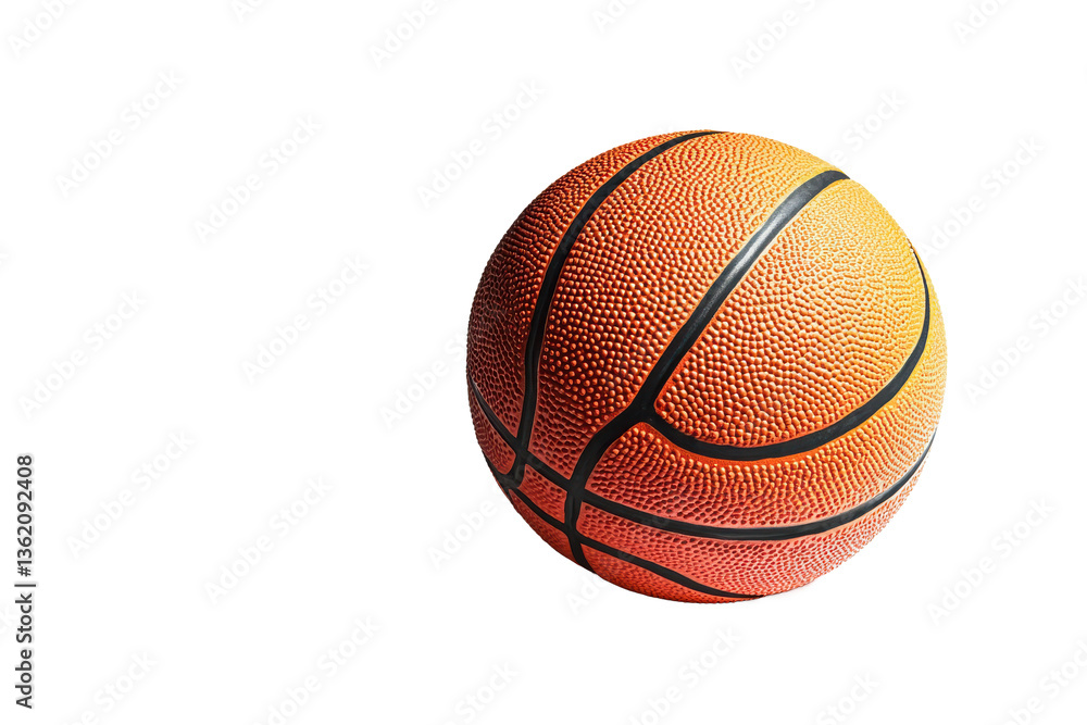 Poster a single basketball isolated against a gray background with a shadow creating a sense of depth and r