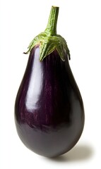 Close-up of Fresh Eggplant Showing Its Glossy Surface Against White Background