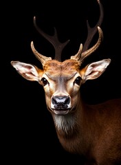 an image of a deer with antlers on its head, there is a deer with antlers on its head and a black background