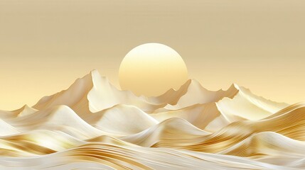 landscape wallpaper design with Golden mountain line arts, luxury background design for cover, invitation background, packaging design, fabric, and print. Vector illustration.