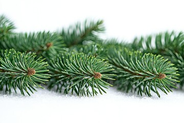 Winter Wonderland: Fresh Pine Branches on Snow