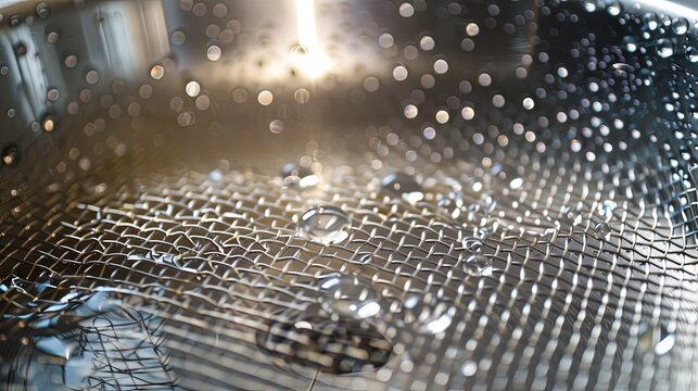 Close-up of water droplets on a metallic surface