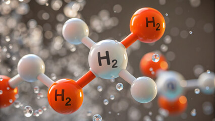 Hydrogen fuel future Molecular model of hydrogen peroxide with H2O2 structure in water