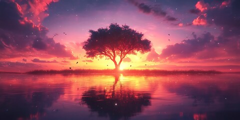 Obraz premium Peaceful Sunset Over Water